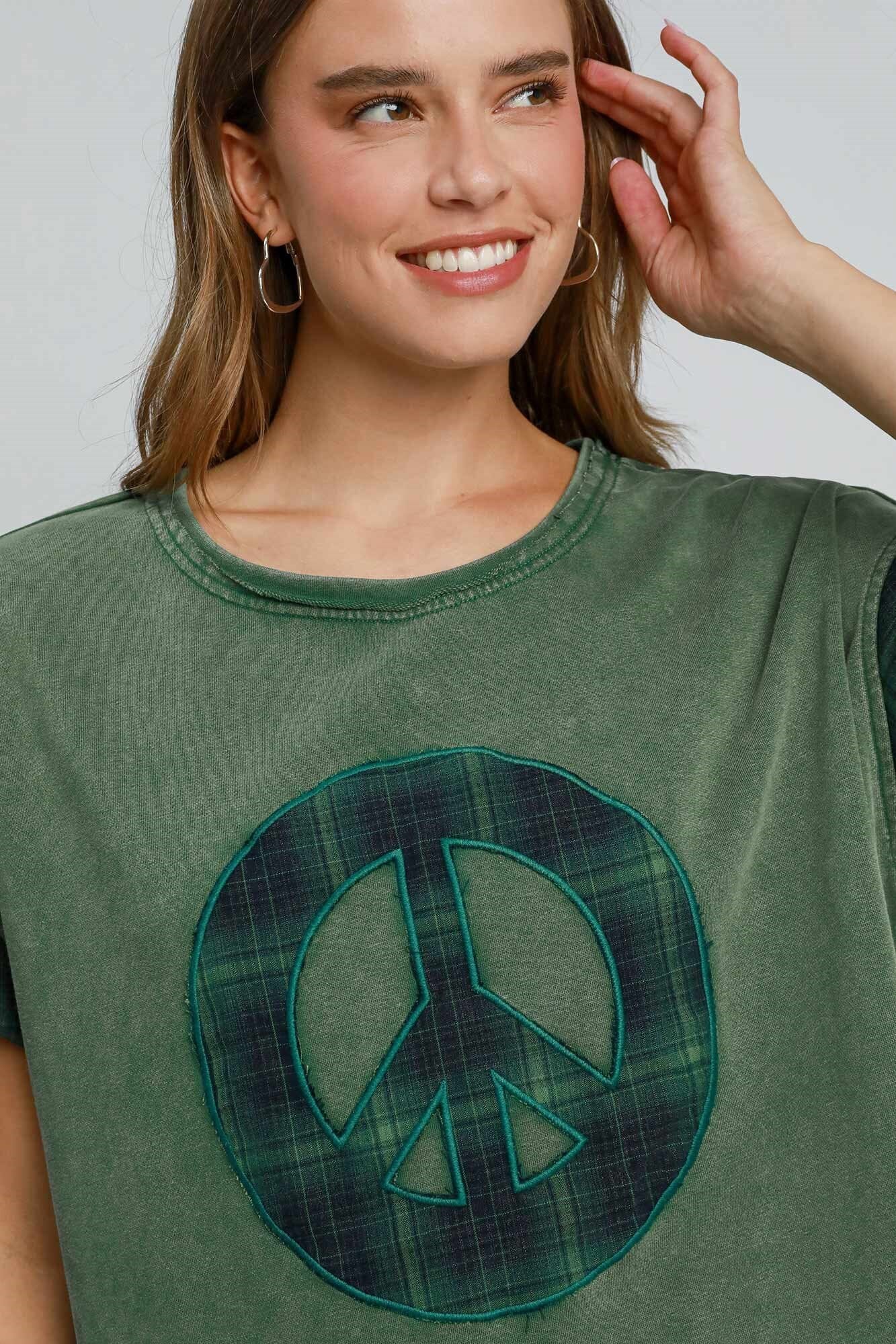 Umgee Peace Applique Round Neck French Terry Top - Sydney So Sweet