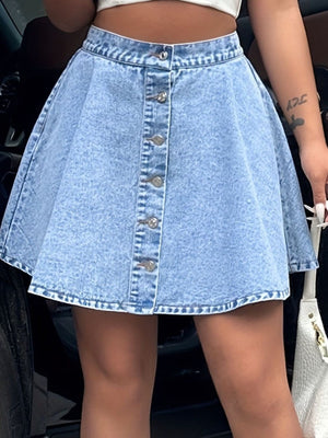 Buttoned Mini Denim Skirt - Sydney So Sweet