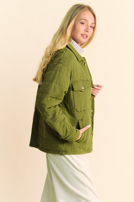 Davi & Dani Quilted Button Down Shacket with Chest Pockets - Sydney So Sweet