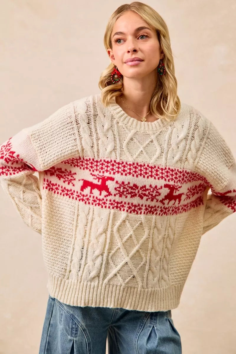 BiBi Christmas Theme Patterned Cable Knit Sweater - Sydney So Sweet
