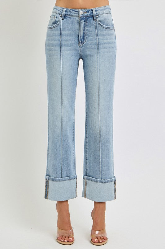 RISEN Plus Size Ankle Straight Leg Cuffed Jeans - Sydney So Sweet