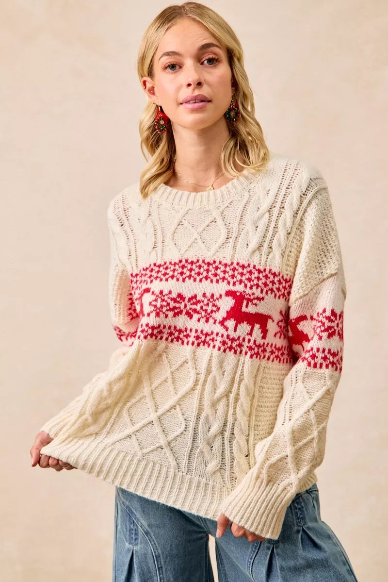 BiBi Christmas Theme Patterned Cable Knit Sweater - Sydney So Sweet