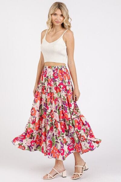 Mittoshop Flower Print Elastic Waist Tiered Skirt - Sydney So Sweet