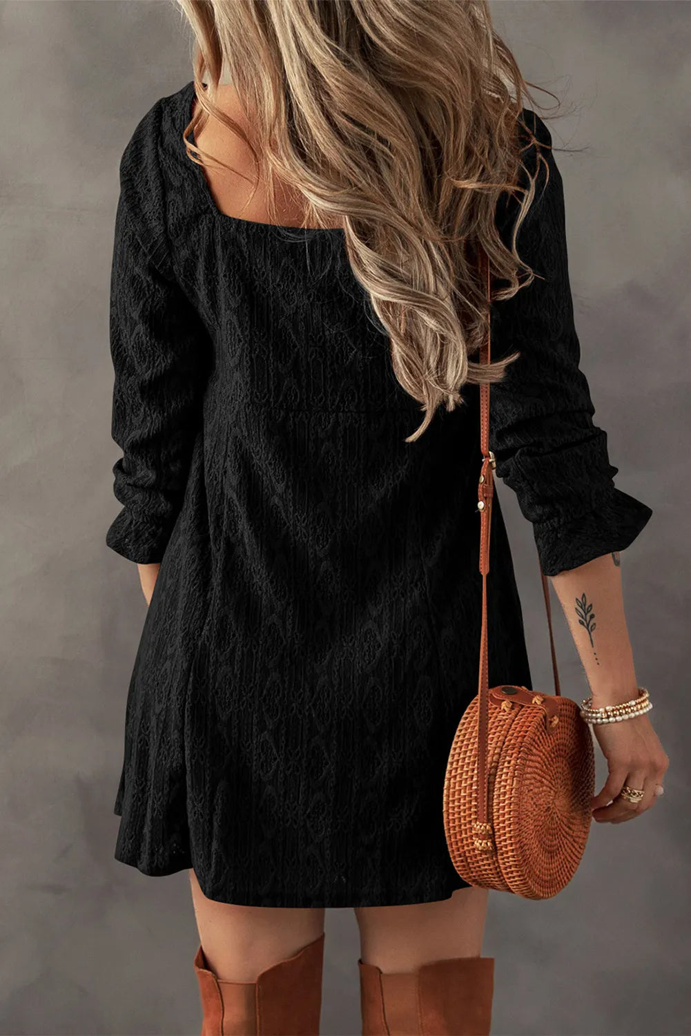 Textured Square Neck Mini Dress - Sydney So Sweet