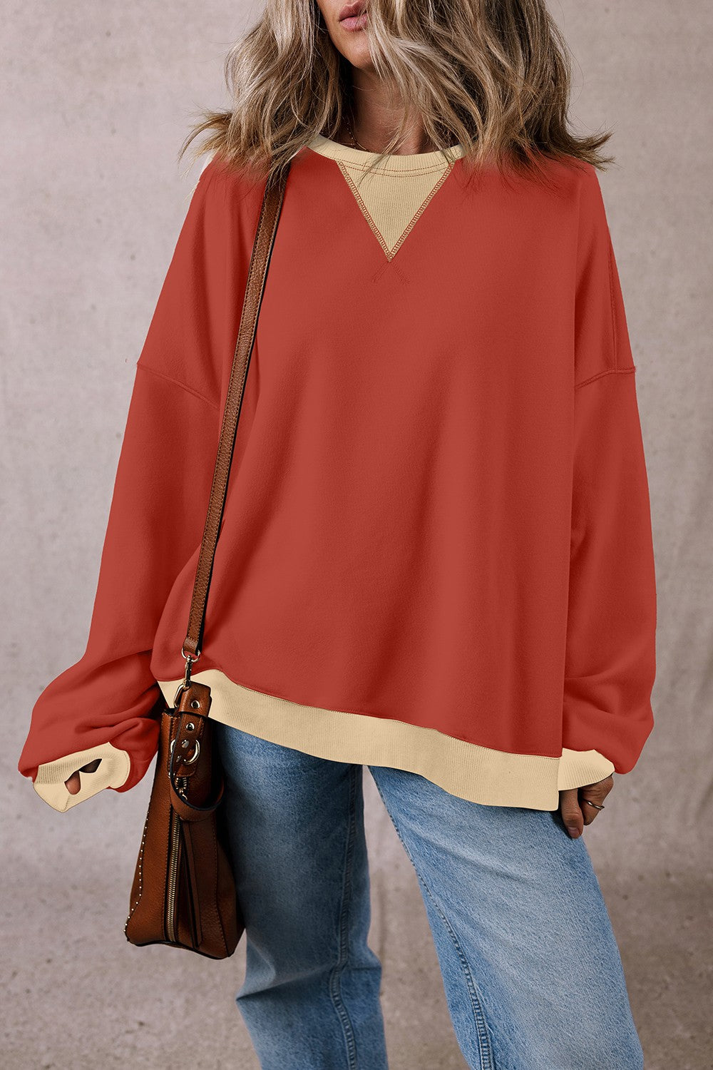 Contrast Round Neck Long Sleeve Sweatshirt - Sydney So Sweet