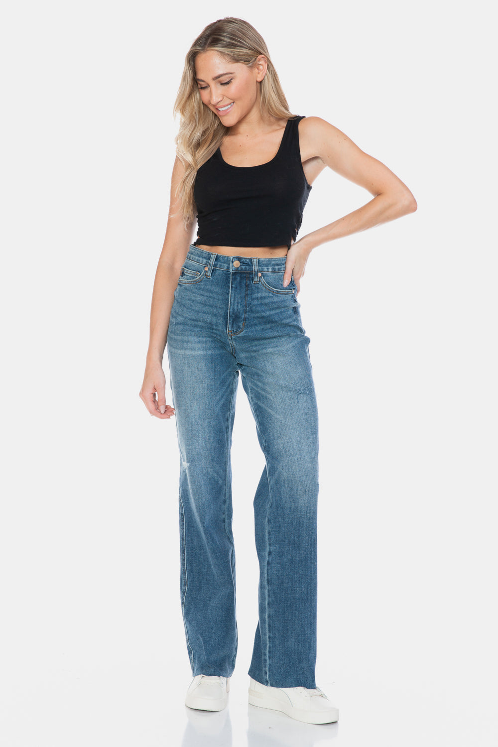 Judy Blue Full Size Tummy Control Cut Raw Hem Straight Jeans - Sydney So Sweet