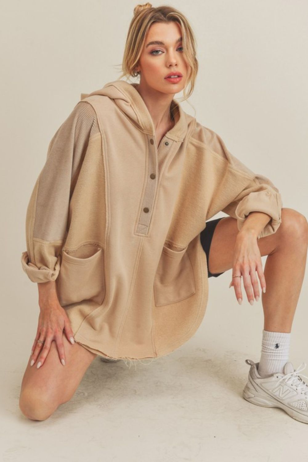 Aemi+Co Slit Half Snap Oversize Hoodie - Sydney So Sweet