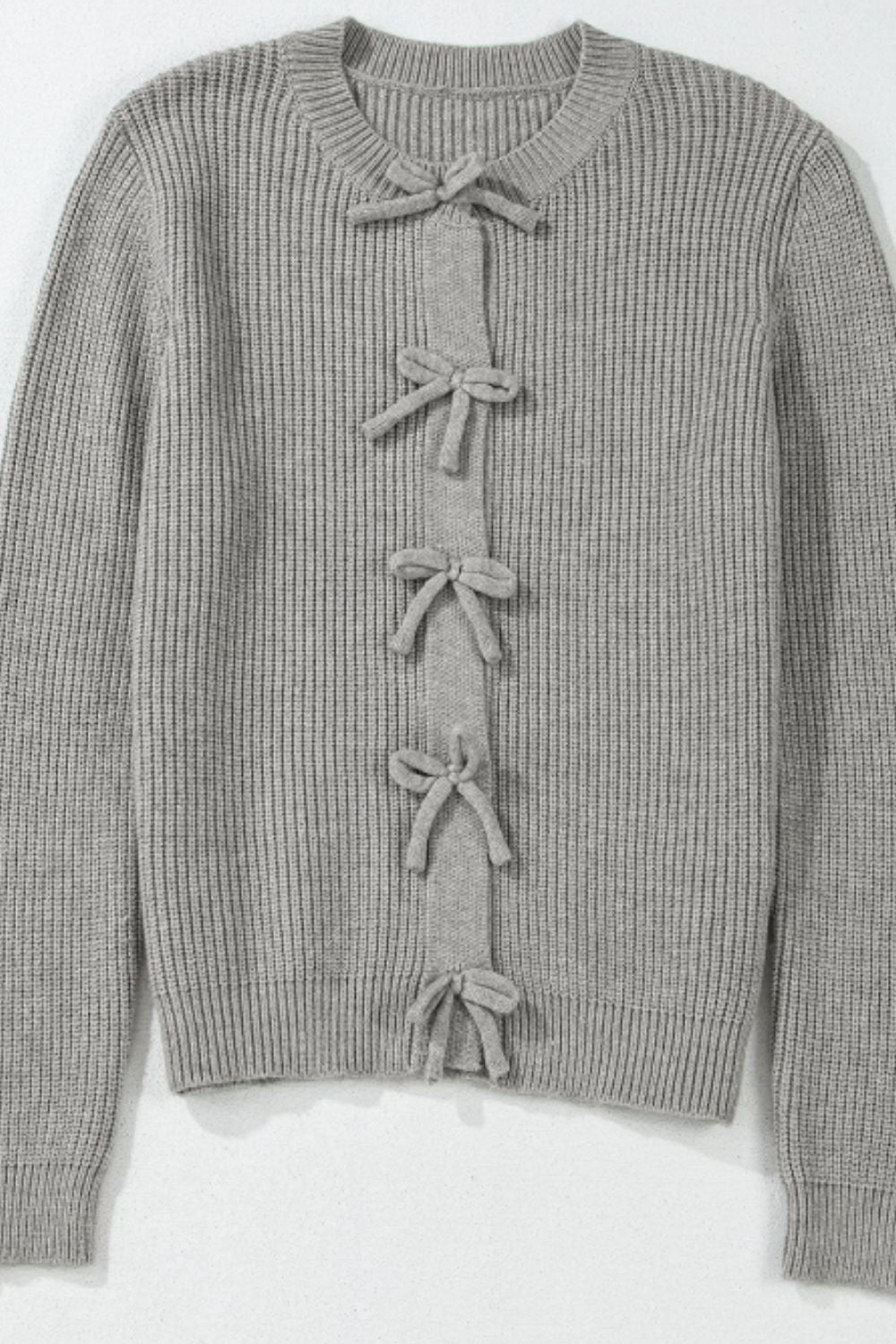 Bow Round Neck Long Sleeve Cardigan - Sydney So Sweet