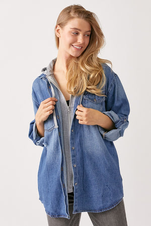 RISEN Zip Up Hooded Denim Shirt - Sydney So Sweet