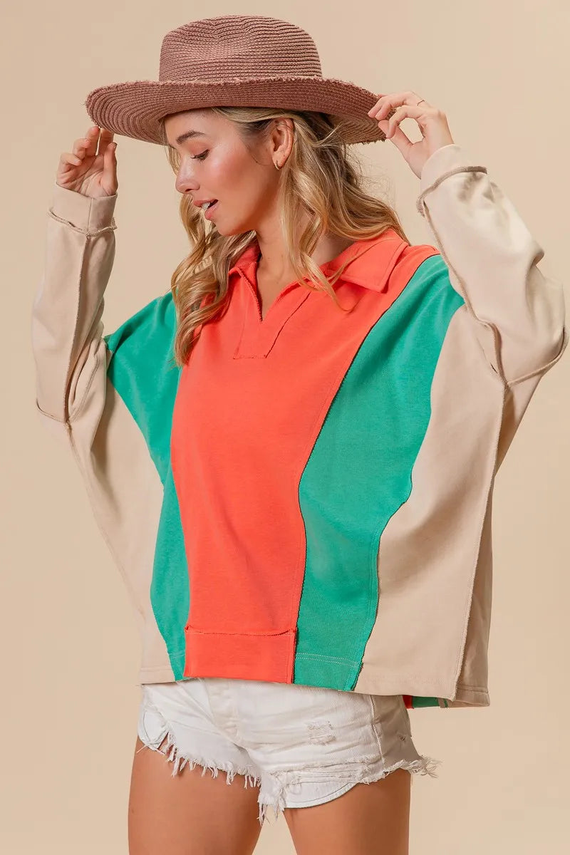 BiBi Colorblock Exposed Seam French Terry Sweatshirt - Sydney So Sweet