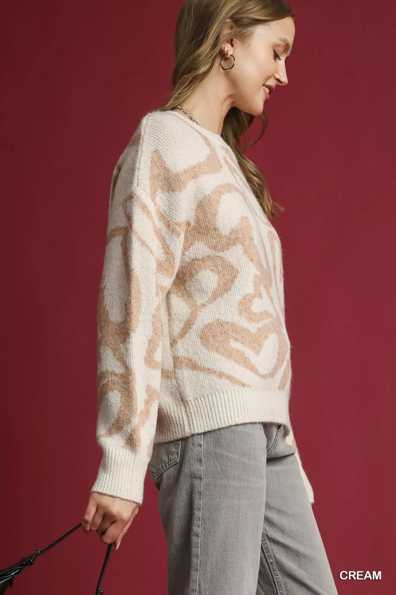 Umgee Heart Print Crew Neck Sweater - Sydney So Sweet