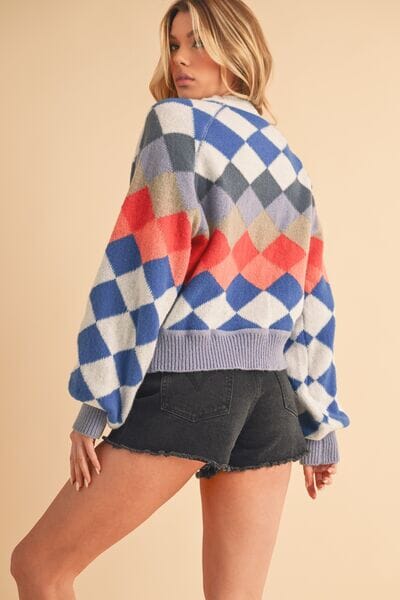 Aemi + Co Diamond Mock Neck Raglan Sleeve Sweater - Sydney So Sweet