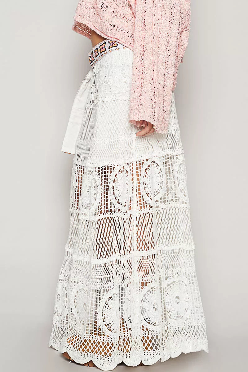 POL Crochet Floral Flared Skirt with Elastic Waist Band - Sydney So Sweet
