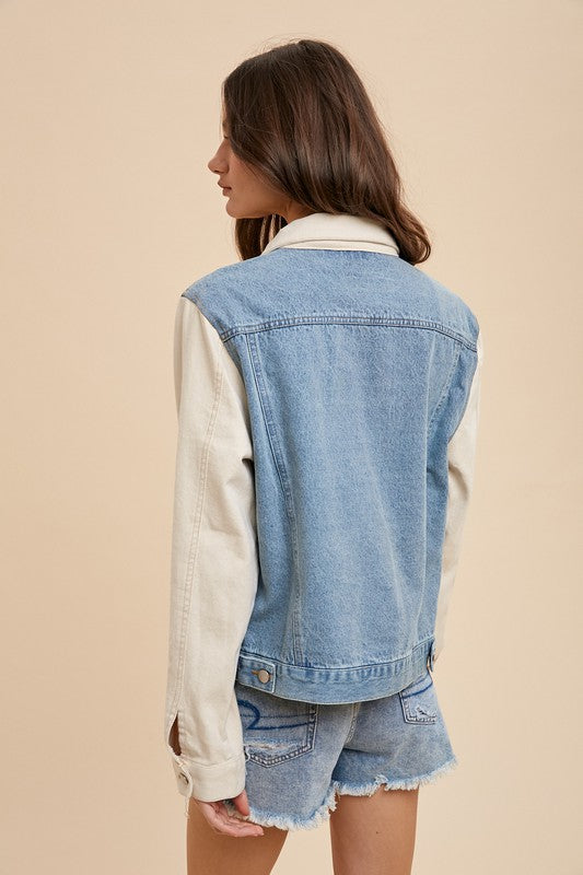 Annie Wear Collared Neck Double Placket Denim Jacket - Sydney So Sweet