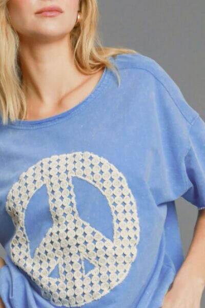 Umgee Full Size Mineral Wash T-Shirt with Lace Applique Plus Size - Sydney So Sweet