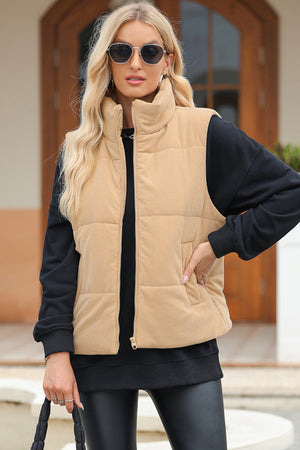 Pocketed Zip Up Turtleneck Vest Coat - Sydney So Sweet