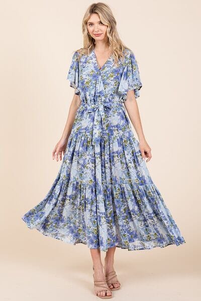 Mittoshop Floral Tie Waist Flutter Sleeve Tiered Dress - Sydney So Sweet