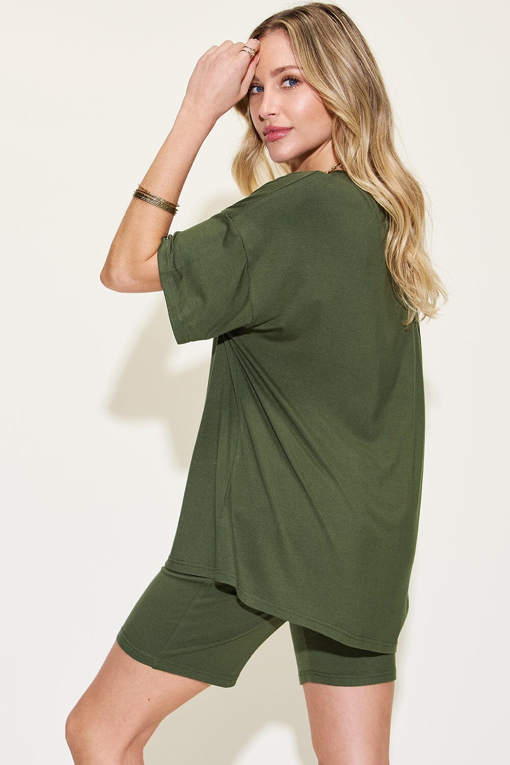 Basic Bae Full Size V-Neck Drop Shoulder T-Shirt and Shorts Set - Sydney So Sweet