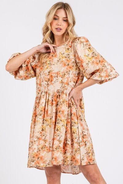 Mittoshop Flower Print Linen Blend Babydoll Mini Dress - Sydney So Sweet