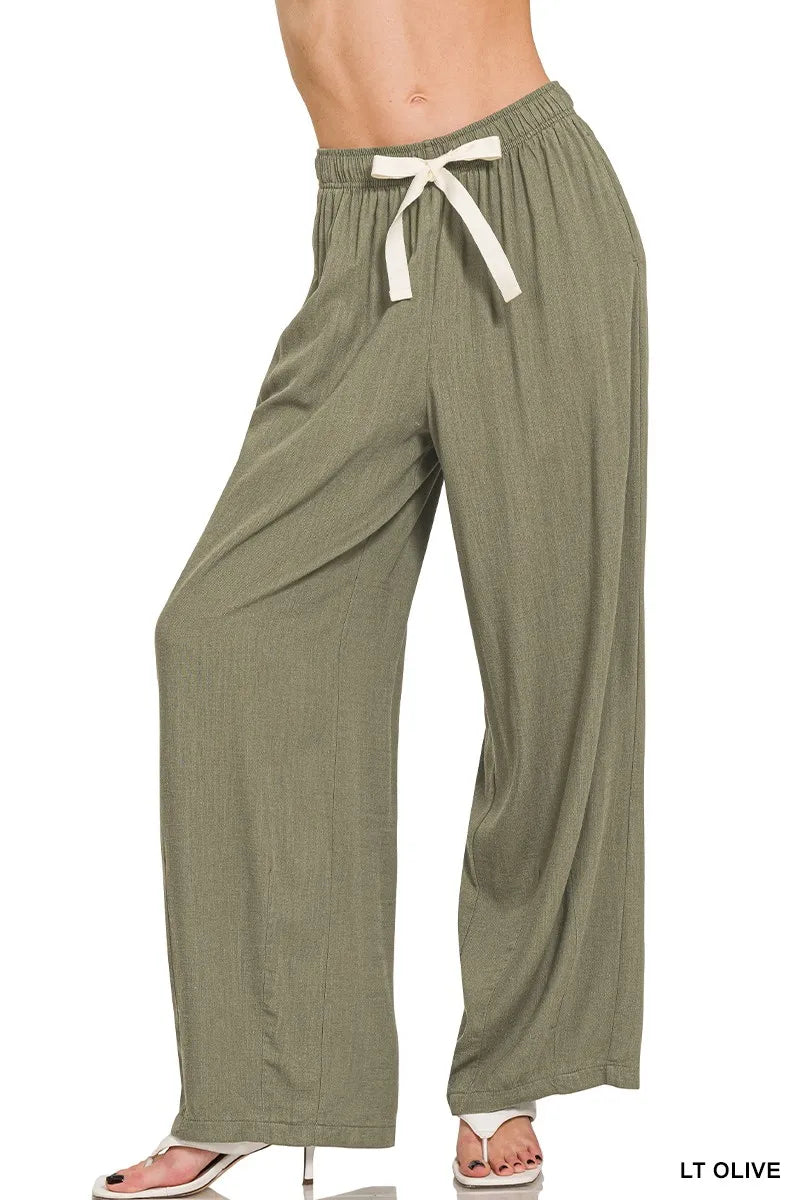 Zenana Linen Drawstring Pants - Sydney So Sweet