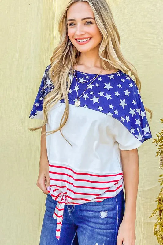 And The Why American Flag Print Tie Knot Front Casual Top - Sydney So Sweet