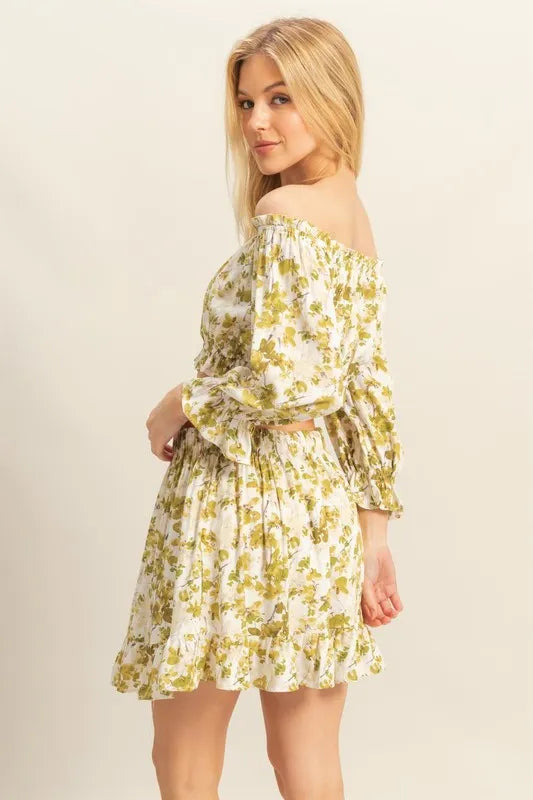 HYFVE Floral Off-Shoulder Flounce Sleeve Top and Skirt Set - Sydney So Sweet