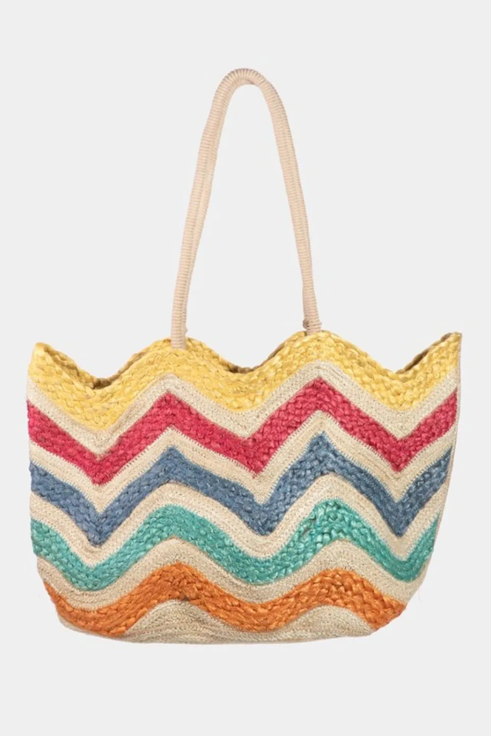 Fame Wavy Rainbow Straw Tote Bag - Sydney So Sweet