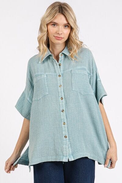 Mittoshop Mineral Wash Gauze Oversized Short Sleeve Shirt - Sydney So Sweet