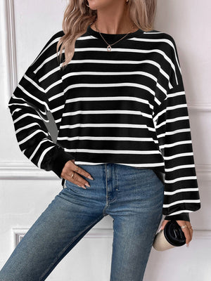 Striped Round Neck Long Sleeve Sweatshirt - Sydney So Sweet