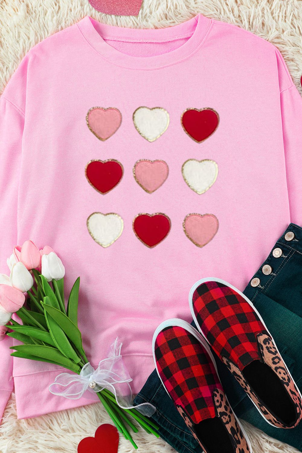 Contrast Heart Long Sleeve Sweatshirt - Sydney So Sweet