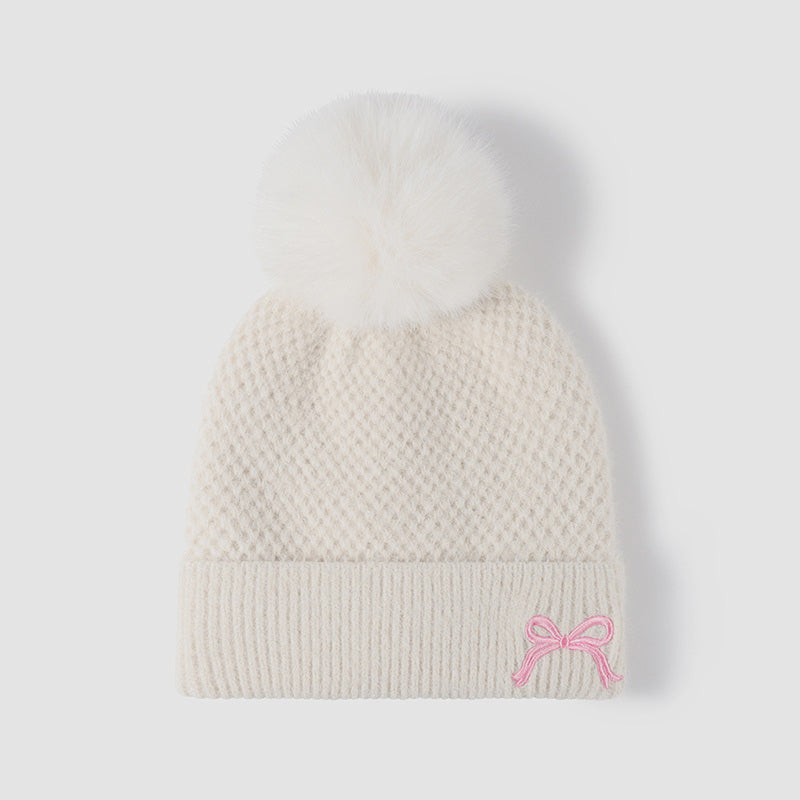 Thermal Bow Knit Hat with Pompom - Sydney So Sweet