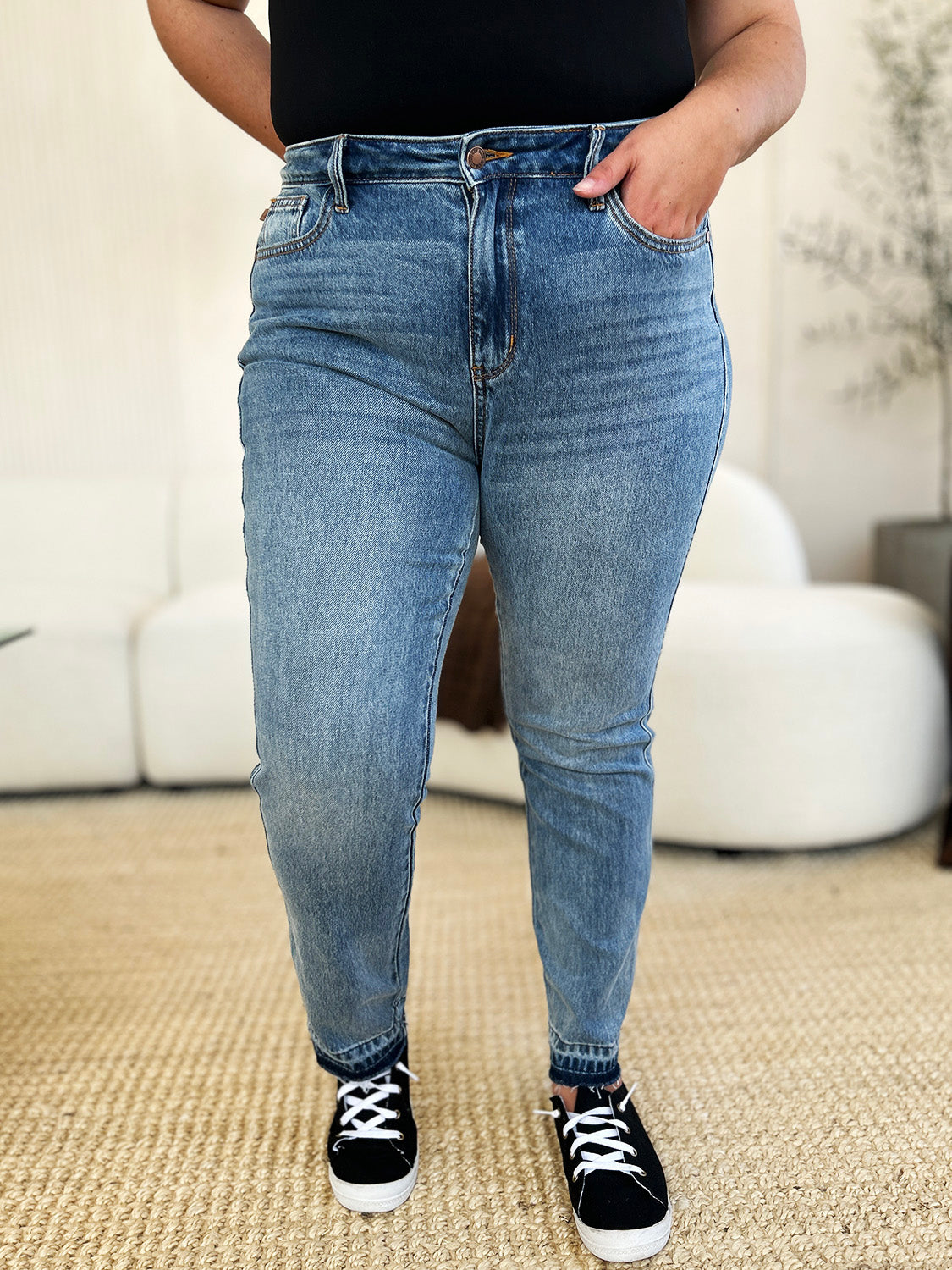 Judy Blue Full Size Mid Rise Rigid Magic Release Hem Jeans - Sydney So Sweet