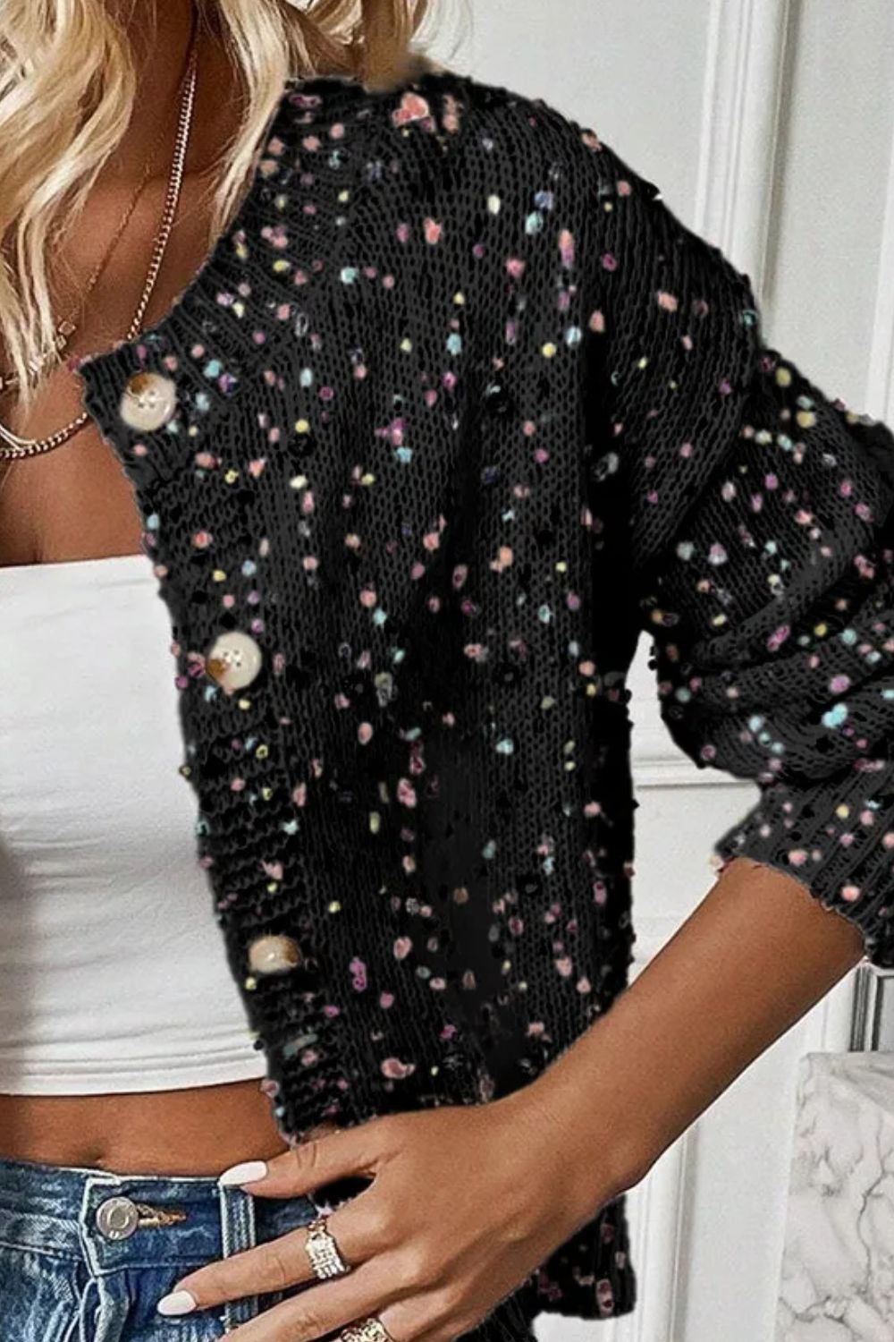 Confetti Button Up Long Sleeve Cardigan - Sydney So Sweet