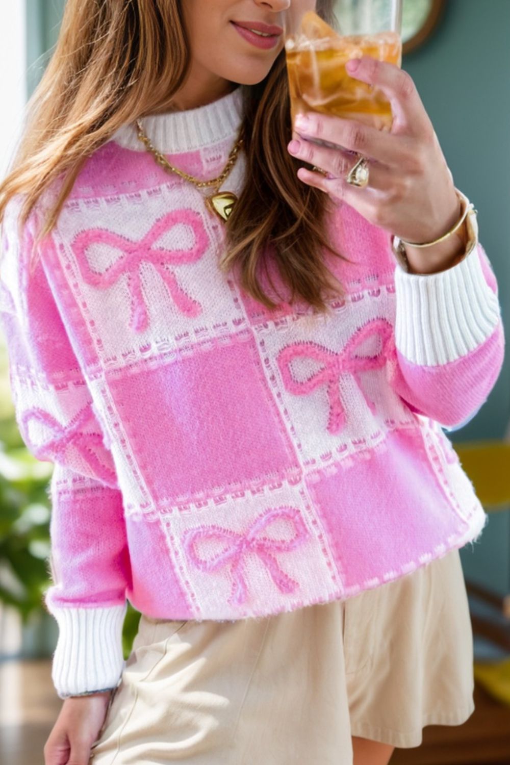 Bow Round Neck Long Sleeve Sweater - Sydney So Sweet