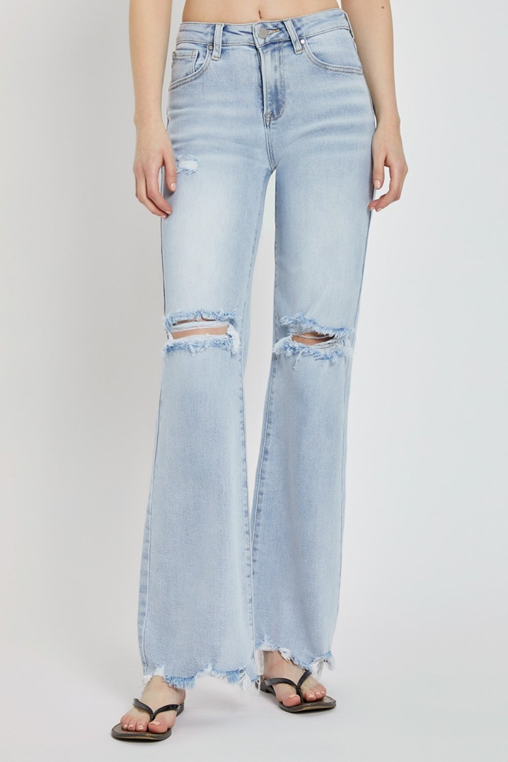 RISEN Full Size High Rise Distressed Wide Leg Jeans - Sydney So Sweet