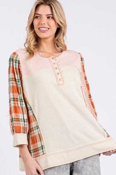 SAGE + FIG Exposed Seam Button Detail Plaid Top - Sydney So Sweet
