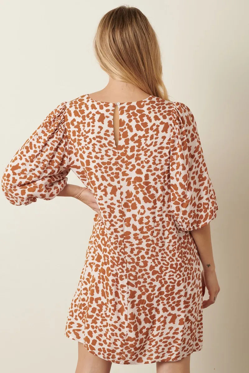 Mittoshop Animal Print Puff Sleeve Mini Dress - Sydney So Sweet