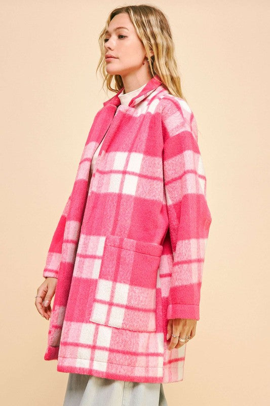 Davi & Dani Plaid Open Front Drop Shoulder Longline Coat - Sydney So Sweet