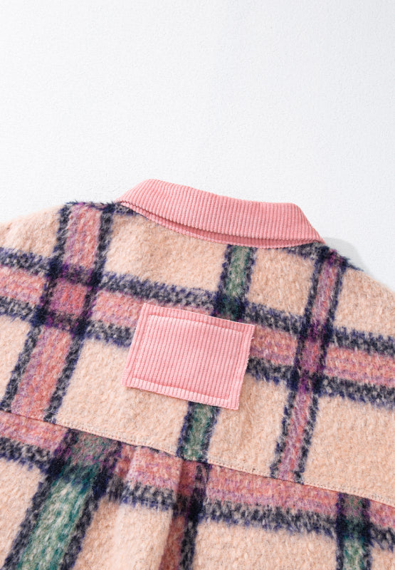 Fuzzy Plaid Corduroy Patchwork Shacket - Sydney So Sweet