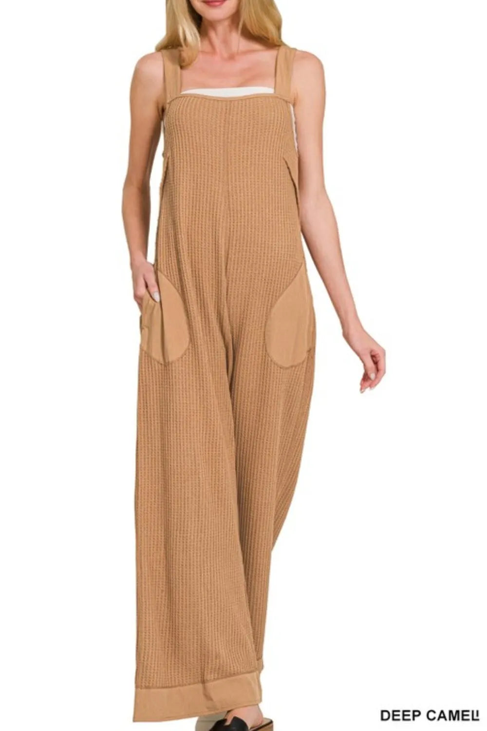 Zenana Knit Waffle Wide Leg Overalls - Sydney So Sweet
