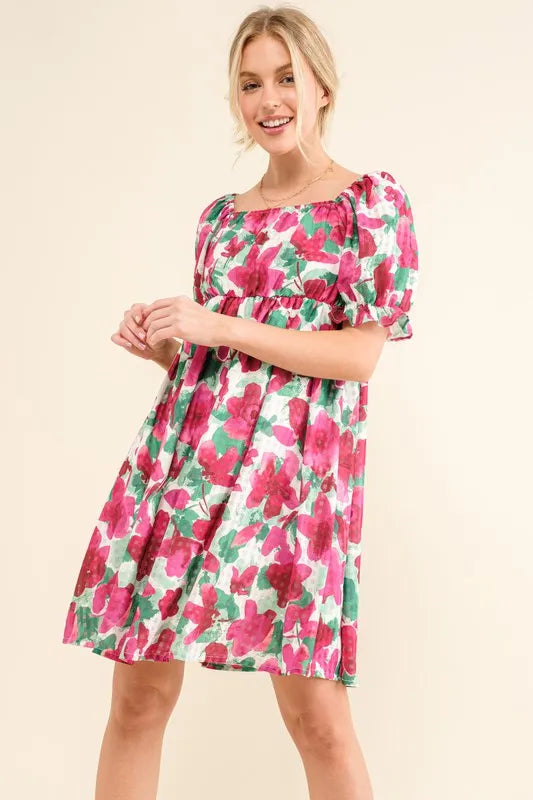 And The Why Smocked Floral Ruffle Short Sleeve Mini Dress - Sydney So Sweet