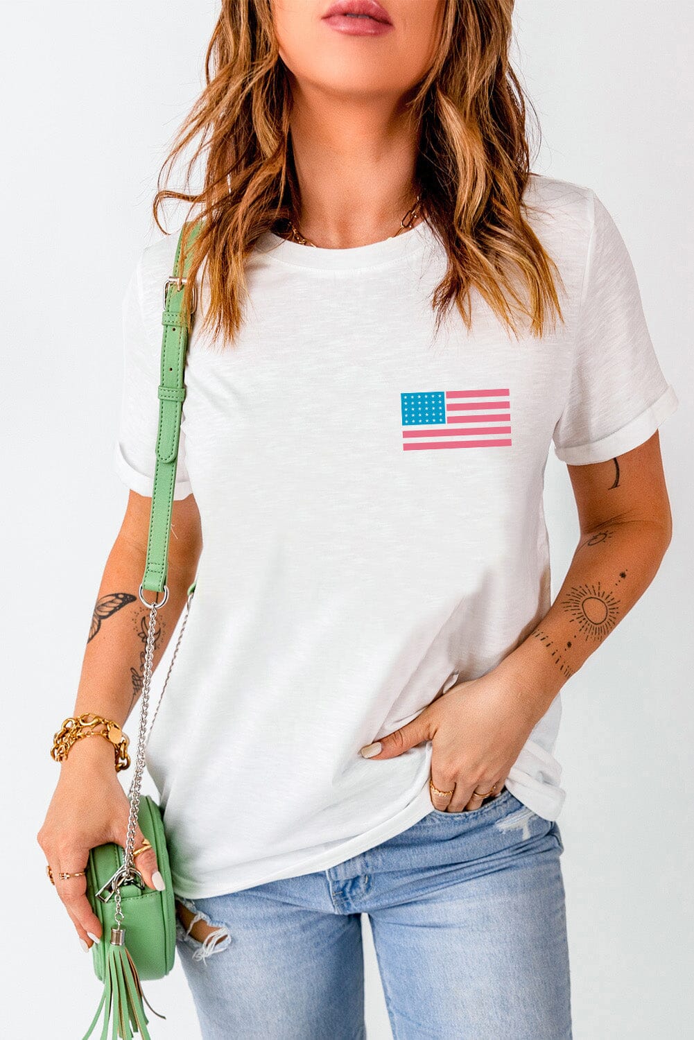 US Flag Round Neck Short Sleeve T-Shirt - Sydney So Sweet