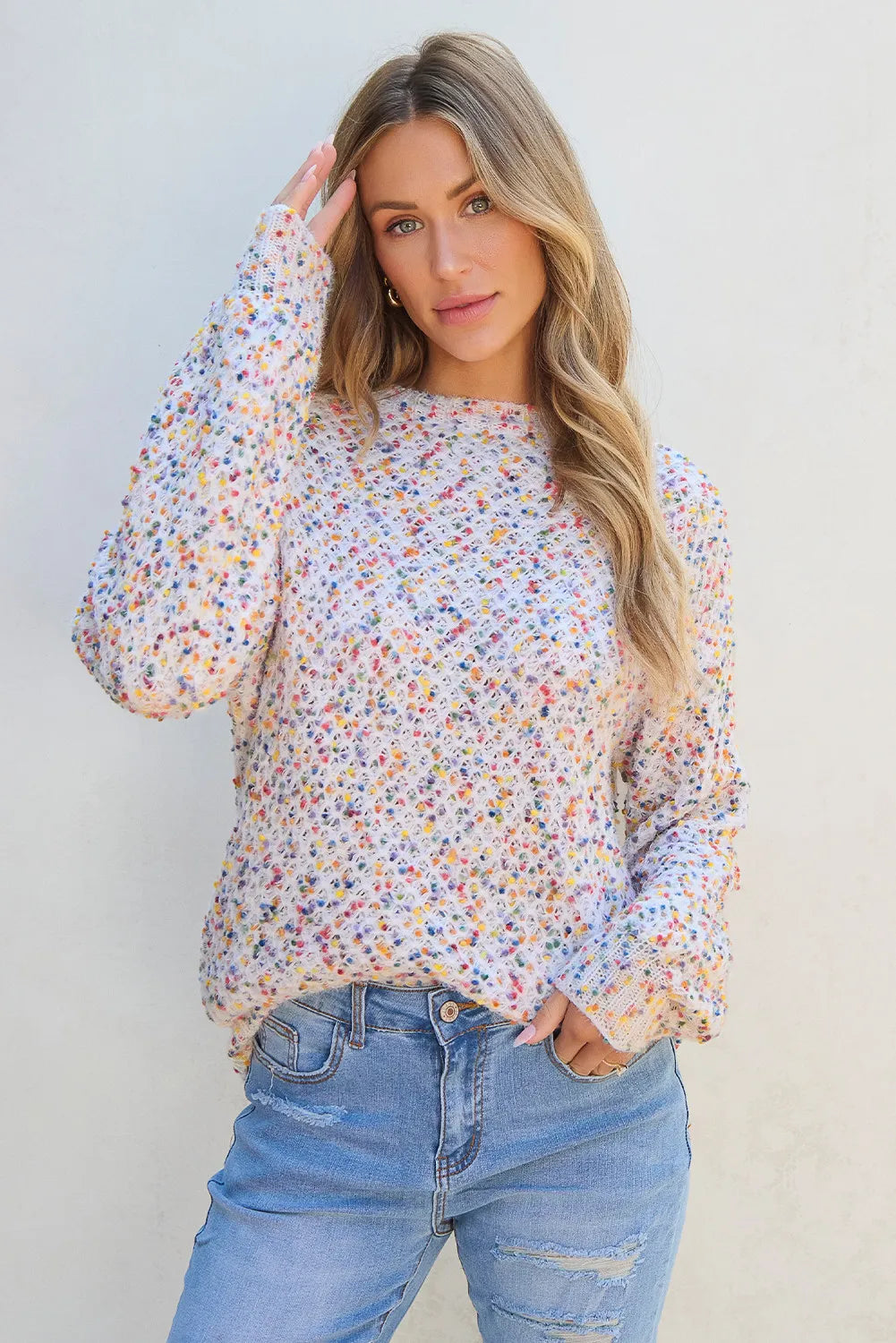 Confetti Round Neck Long Sleeve Sweater - Sydney So Sweet