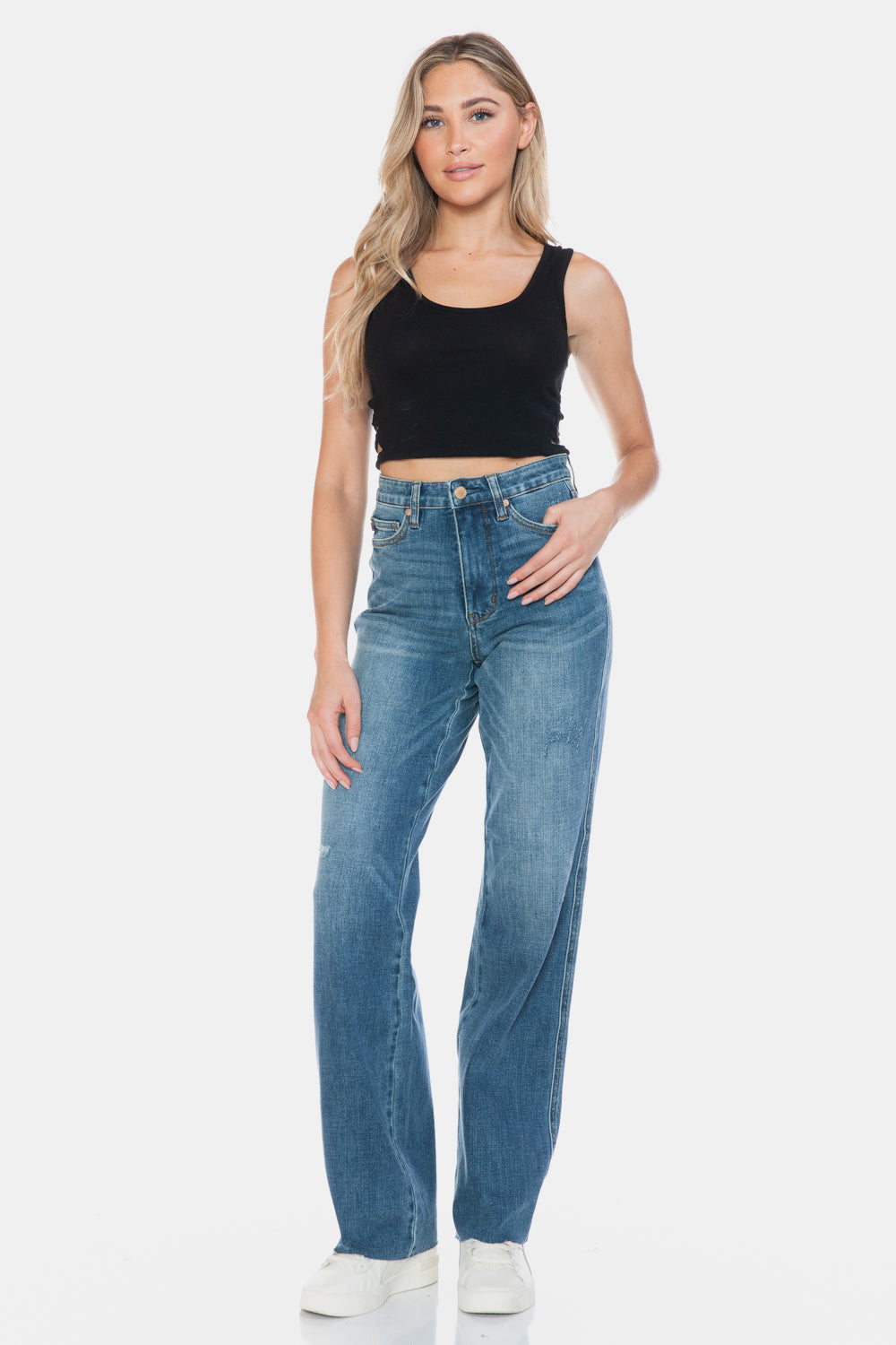 Judy Blue Full Size Tummy Control Cut Raw Hem Straight Jeans - Sydney So Sweet