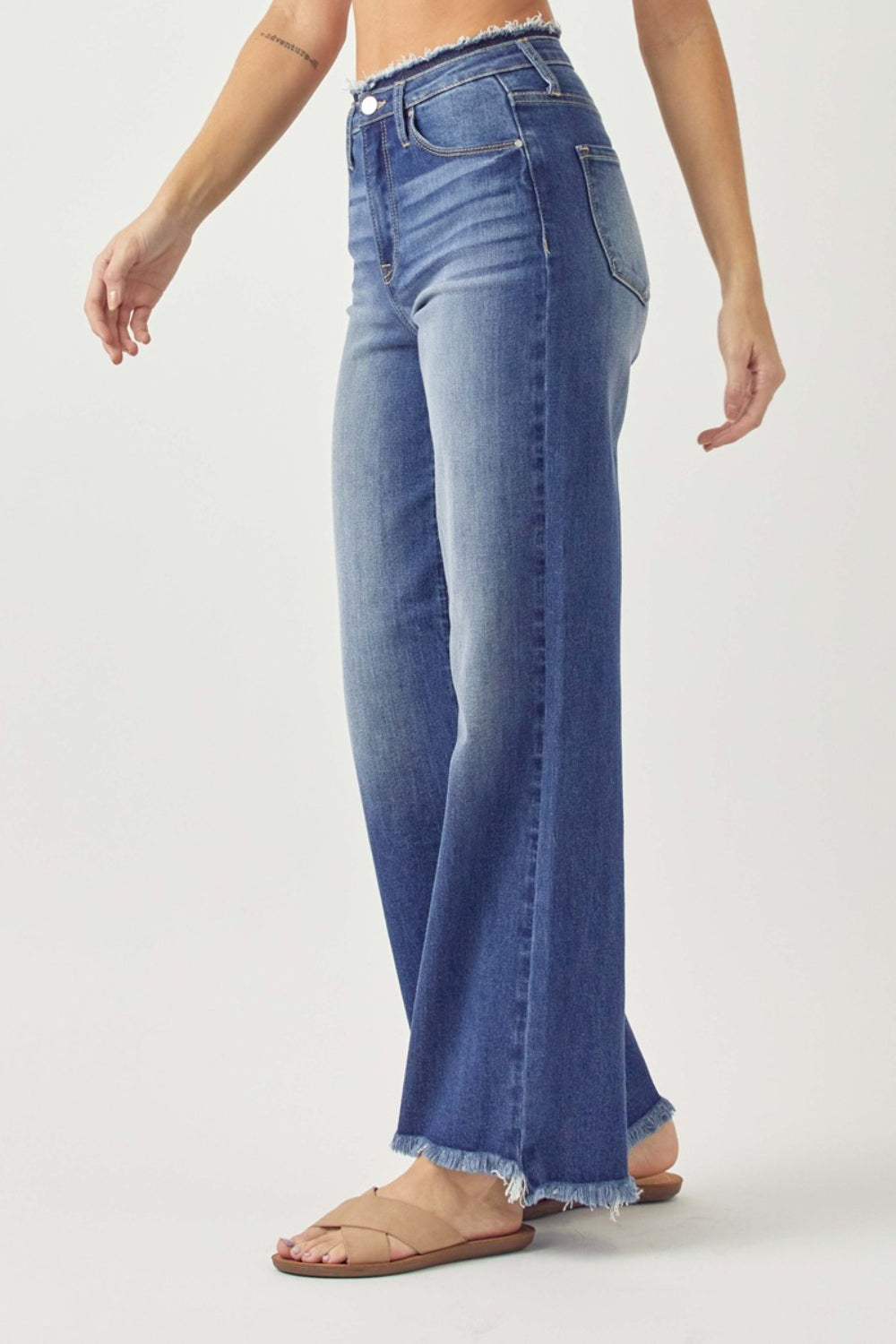 RISEN High Waist Raw Hem Wide Leg Jeans - Sydney So Sweet