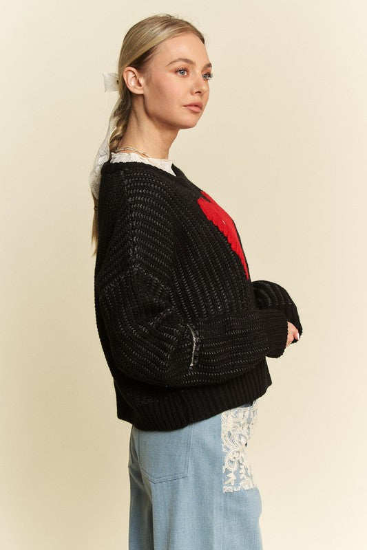 Davi & Dani Contrast Heart Dropped Shoulder Sweater - Sydney So Sweet