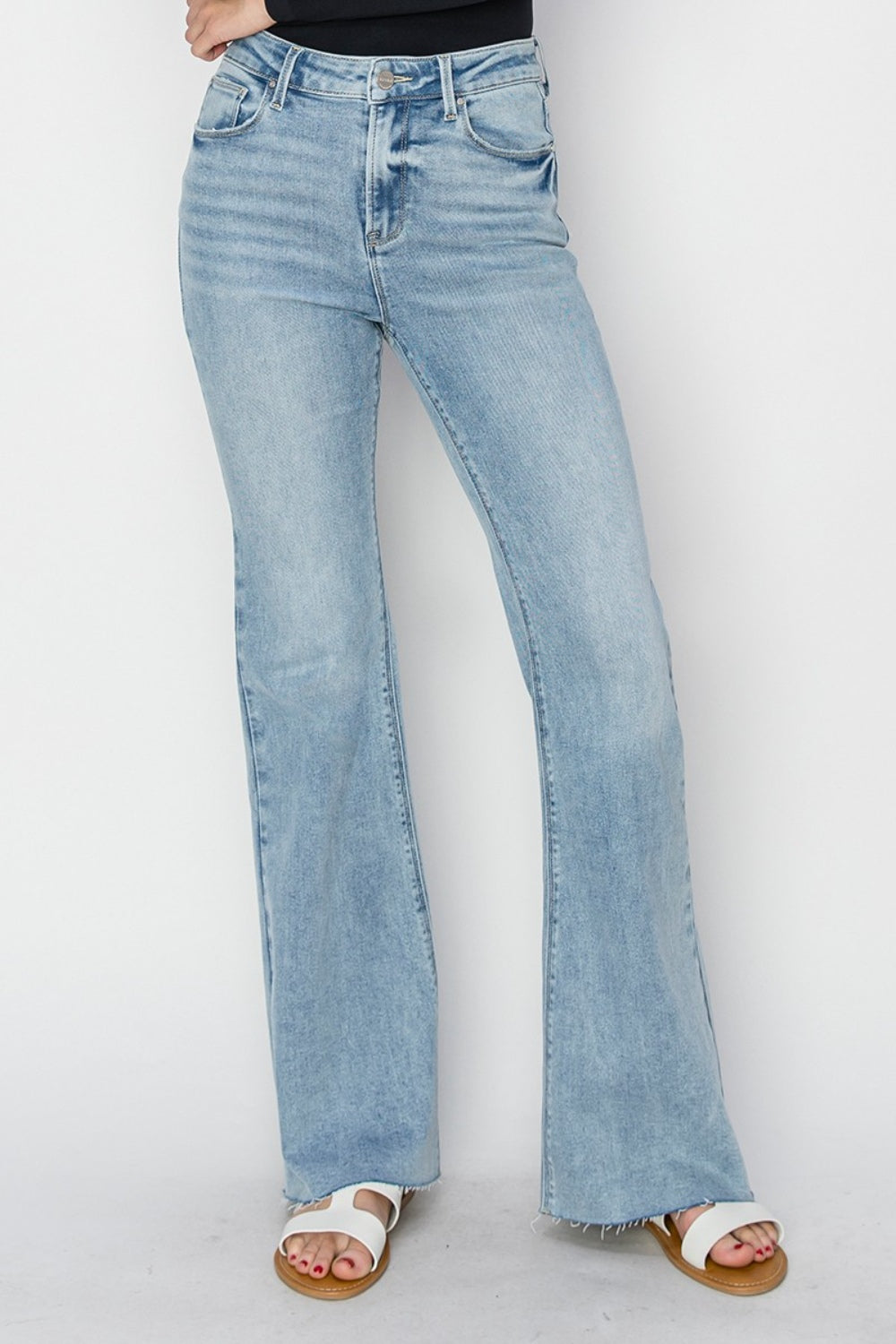 RISEN Full Size High Rise Raw Cut Hem Bootcut Jeans - Sydney So Sweet