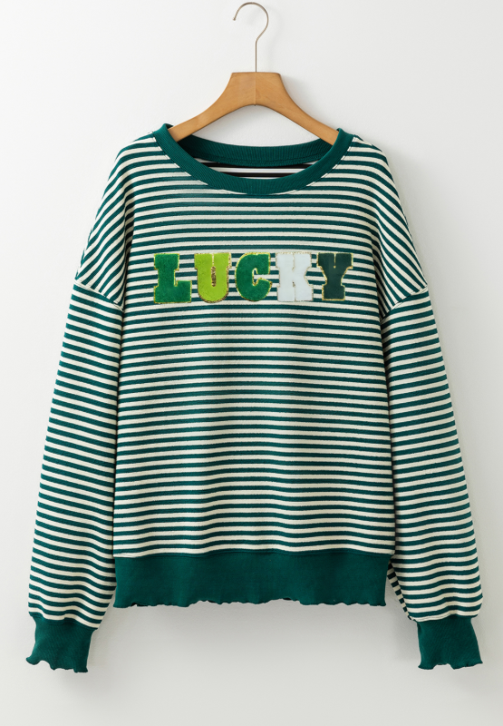 LUCKY Striped Round Neck Long Sleeve Sweatshirt - Sydney So Sweet