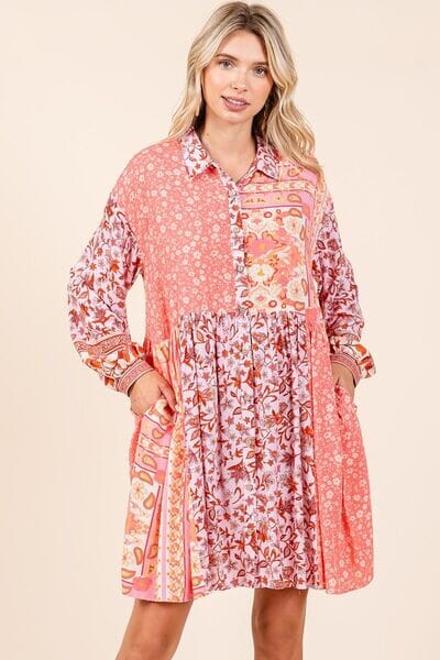 Mittoshop Floral Button Detail Long Sleeve Shirt Dress - Sydney So Sweet