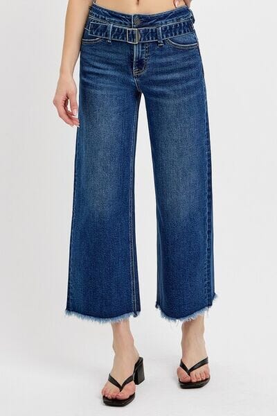 RISEN Raw Hem Wide Leg Attached Buckle Jeans - Sydney So Sweet